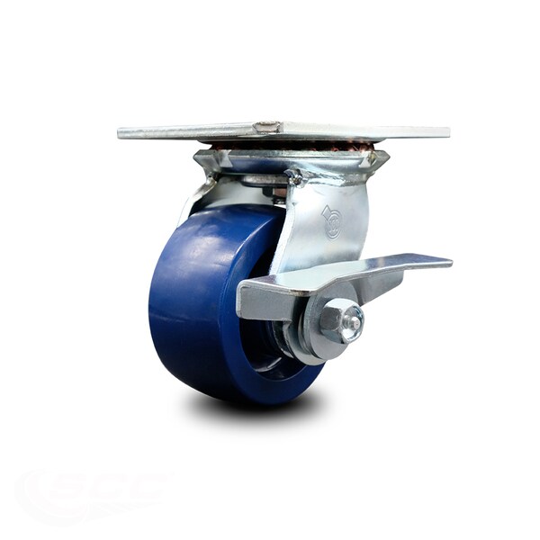 Service Caster 4 Inch Heavy Duty Solid Poly Caster with Roller Bearing and Brake SCC-35S420-SPUR-SLB - main